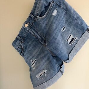 Distressed White House Black Market Denim Shorts - 5” Inseam Roll Cuffs